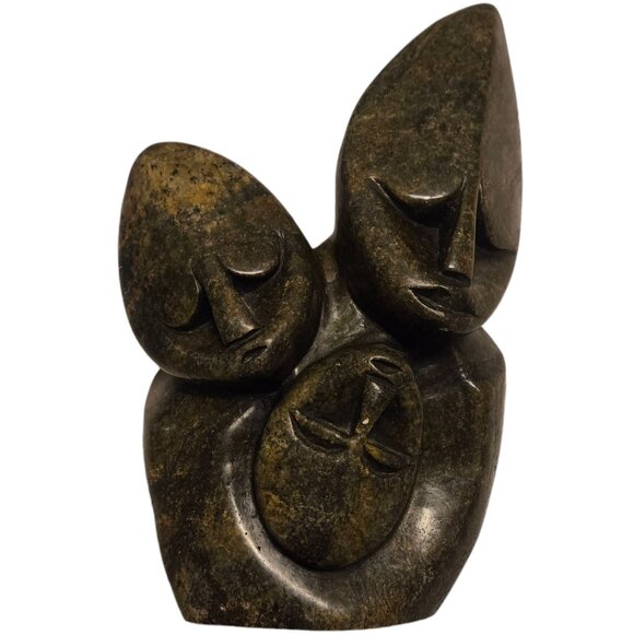 Carved Stone Family Sculpture Trio Statue Home Decor Carving 8 inch - Picture 13 of 16